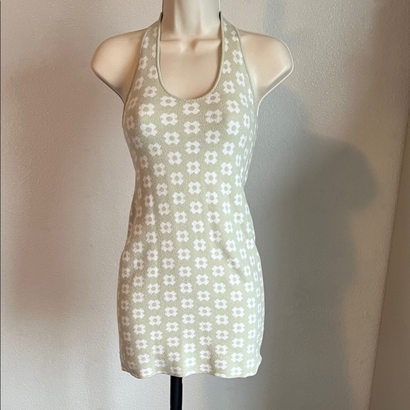 Princess Polly Dresses & Skirts - Princess Polly Knit Halter Dress in Light Green w/ Cream Flowers